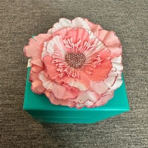 Empty Tieks shoe box, Valentine’s flower topper, and shoe bag